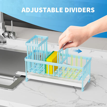 Cisily Sponge Holder for Kitchen Sink, Sink Caddy Organizer with High Brush Holder, Kitchen Countertop Organizers and Storage Essentials, Rustproof 304 Stainless Steel (Yellow, 9.25″)