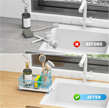 Cisily Sponge Holder for Kitchen Sink, Sink Caddy Organizer with High Brush Holder, Kitchen Countertop Organizers and Storage Essentials, Rustproof 304 Stainless Steel (Yellow, 9.25″)