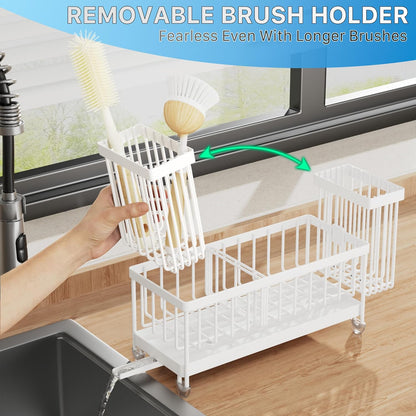 Cisily Sponge Holder for Kitchen Sink, Sink Caddy Organizer with High Brush Holder, Kitchen Countertop Organizers and Storage Essentials, Rustproof 304 Stainless Steel (Yellow, 9.25″)