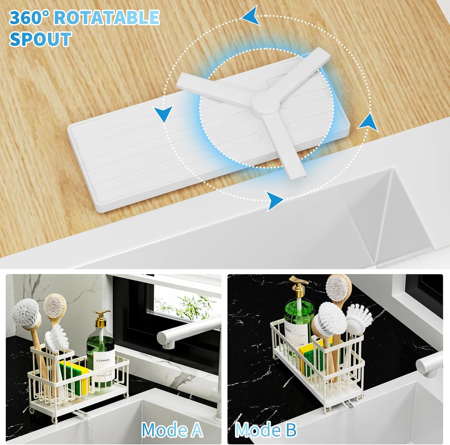 Cisily Sponge Holder for Kitchen Sink, Sink Caddy Organizer with High Brush Holder, Kitchen Countertop Organizers and Storage Essentials, Rustproof 304 Stainless Steel (Yellow, 9.25″)