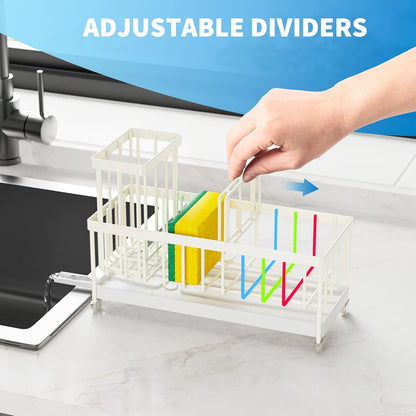 Cisily Sponge Holder for Kitchen Sink, Sink Caddy Organizer with High Brush Holder, Kitchen Countertop Organizers and Storage Essentials, Rustproof 304 Stainless Steel (Yellow, 9.25″)