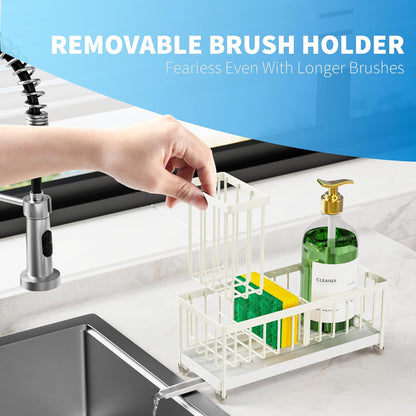 Cisily Sponge Holder for Kitchen Sink, Sink Caddy Organizer with High Brush Holder, Kitchen Countertop Organizers and Storage Essentials, Rustproof 304 Stainless Steel (Yellow, 9.25″)