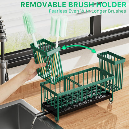 Cisily Sponge Holder for Kitchen Sink, Sink Caddy Organizer with High Brush Holder, Kitchen Countertop Organizers and Storage Essentials, Rustproof 304 Stainless Steel (Yellow, 9.25″)
