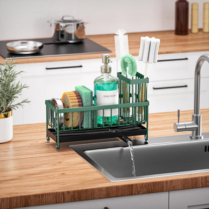 Cisily Sponge Holder for Kitchen Sink, Sink Caddy Organizer with High Brush Holder, Kitchen Countertop Organizers and Storage Essentials, Rustproof 304 Stainless Steel (Yellow, 9.25″)