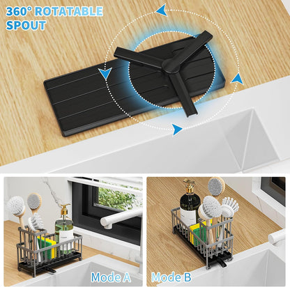Cisily Sponge Holder for Kitchen Sink, Sink Caddy Organizer with High Brush Holder, Kitchen Countertop Organizers and Storage Essentials, Rustproof 304 Stainless Steel (Yellow, 9.25″)