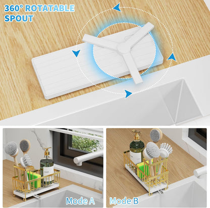 Cisily Sponge Holder for Kitchen Sink, Sink Caddy Organizer with High Brush Holder, Kitchen Countertop Organizers and Storage Essentials, Rustproof 304 Stainless Steel (Yellow, 9.25″)