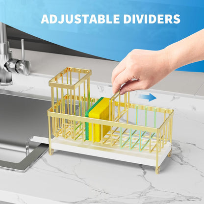 Cisily Sponge Holder for Kitchen Sink, Sink Caddy Organizer with High Brush Holder, Kitchen Countertop Organizers and Storage Essentials, Rustproof 304 Stainless Steel (Yellow, 9.25″)