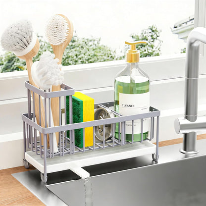 Cisily Sponge Holder for Kitchen Sink, Sink Caddy Organizer with High Brush Holder, Kitchen Countertop Organizers and Storage Essentials, Rustproof 304 Stainless Steel (Yellow, 9.25″)