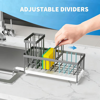 Cisily Sponge Holder for Kitchen Sink, Sink Caddy Organizer with High Brush Holder, Kitchen Countertop Organizers and Storage Essentials, Rustproof 304 Stainless Steel (Yellow, 9.25″)
