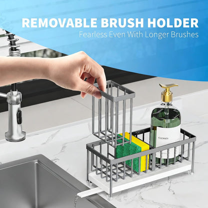Cisily Sponge Holder for Kitchen Sink, Sink Caddy Organizer with High Brush Holder, Kitchen Countertop Organizers and Storage Essentials, Rustproof 304 Stainless Steel (Yellow, 9.25″)