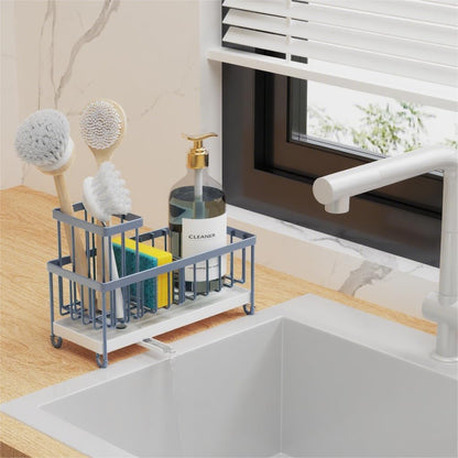 Cisily Sponge Holder for Kitchen Sink, Sink Caddy Organizer with High Brush Holder, Kitchen Countertop Organizers and Storage Essentials, Rustproof 304 Stainless Steel (Yellow, 9.25″)