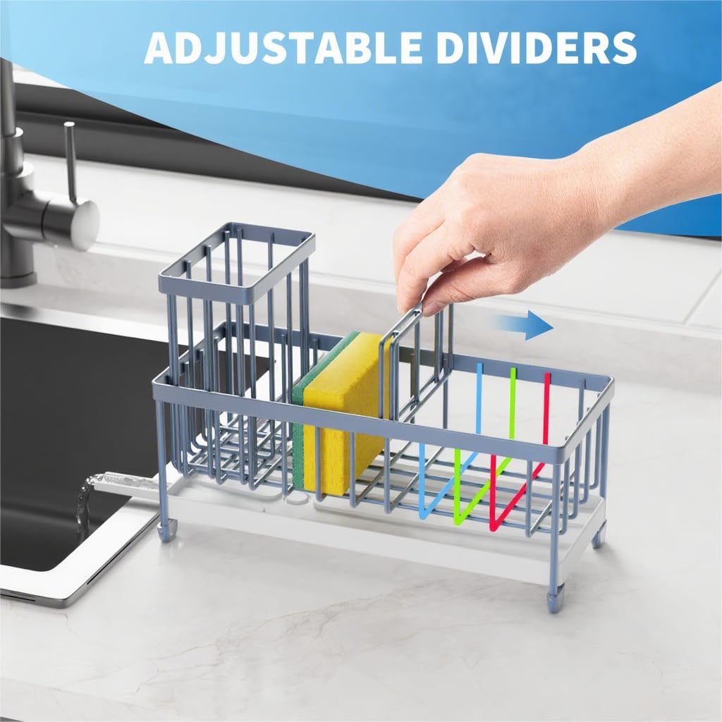 Cisily Sponge Holder for Kitchen Sink, Sink Caddy Organizer with High Brush Holder, Kitchen Countertop Organizers and Storage Essentials, Rustproof 304 Stainless Steel (Yellow, 9.25″)