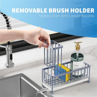 Cisily Sponge Holder for Kitchen Sink, Sink Caddy Organizer with High Brush Holder, Kitchen Countertop Organizers and Storage Essentials, Rustproof 304 Stainless Steel (Yellow, 9.25″)