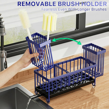 Cisily Sponge Holder for Kitchen Sink, Sink Caddy Organizer with High Brush Holder, Kitchen Countertop Organizers and Storage Essentials, Rustproof 304 Stainless Steel (Yellow, 9.25″)