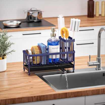 Cisily Sponge Holder for Kitchen Sink, Sink Caddy Organizer with High Brush Holder, Kitchen Countertop Organizers and Storage Essentials, Rustproof 304 Stainless Steel (Yellow, 9.25″)