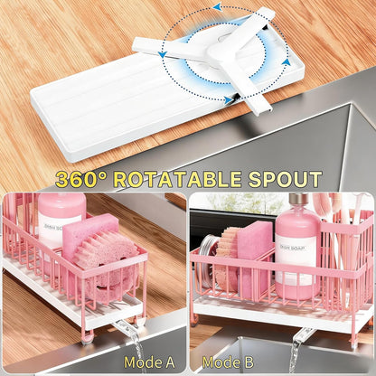 Cisily Sponge Holder for Kitchen Sink, Sink Caddy Organizer with High Brush Holder, Kitchen Countertop Organizers and Storage Essentials, Rustproof 304 Stainless Steel (Yellow, 9.25″)