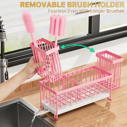 Cisily Sponge Holder for Kitchen Sink, Sink Caddy Organizer with High Brush Holder, Kitchen Countertop Organizers and Storage Essentials, Rustproof 304 Stainless Steel (Yellow, 9.25″)