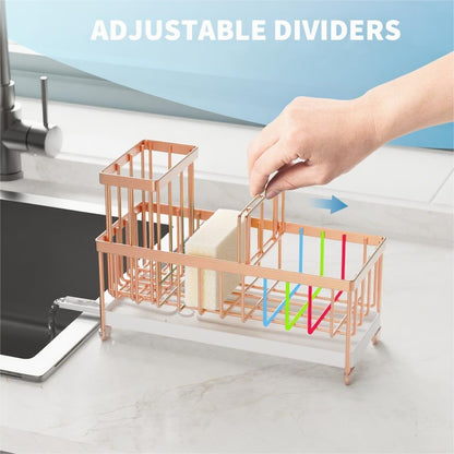 Cisily Sponge Holder for Kitchen Sink, Sink Caddy Organizer with High Brush Holder, Kitchen Countertop Organizers and Storage Essentials, Rustproof 304 Stainless Steel (Yellow, 9.25″)