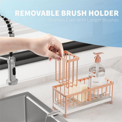 Cisily Sponge Holder for Kitchen Sink, Sink Caddy Organizer with High Brush Holder, Kitchen Countertop Organizers and Storage Essentials, Rustproof 304 Stainless Steel (Yellow, 9.25″)