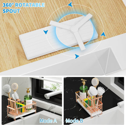 Cisily Sponge Holder for Kitchen Sink, Sink Caddy Organizer with High Brush Holder, Kitchen Countertop Organizers and Storage Essentials, Rustproof 304 Stainless Steel (Yellow, 9.25″)