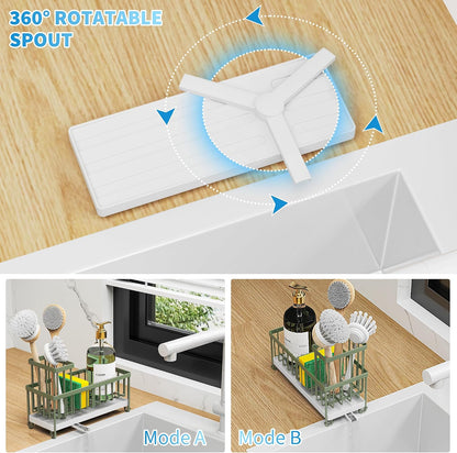 Cisily Sponge Holder for Kitchen Sink, Sink Caddy Organizer with High Brush Holder, Kitchen Countertop Organizers and Storage Essentials, Rustproof 304 Stainless Steel (Yellow, 9.25″)