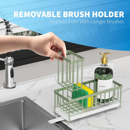 Cisily Sponge Holder for Kitchen Sink, Sink Caddy Organizer with High Brush Holder, Kitchen Countertop Organizers and Storage Essentials, Rustproof 304 Stainless Steel (Yellow, 9.25″)