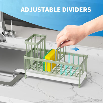 Cisily Sponge Holder for Kitchen Sink, Sink Caddy Organizer with High Brush Holder, Kitchen Countertop Organizers and Storage Essentials, Rustproof 304 Stainless Steel (Yellow, 9.25″)