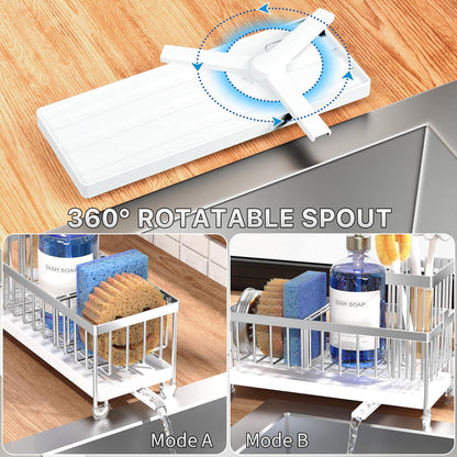 Cisily Sponge Holder for Kitchen Sink, Sink Caddy Organizer with High Brush Holder, Kitchen Countertop Organizers and Storage Essentials, Rustproof 304 Stainless Steel (Yellow, 9.25″)
