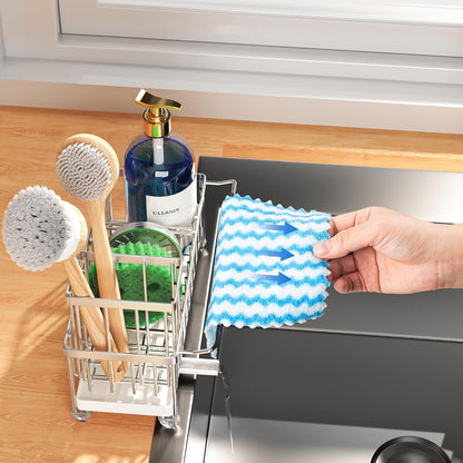 Cisily Sponge Holder for Kitchen Sink, Sink Caddy Organizer with High Brush Holder, Kitchen Countertop Organizers and Storage Essentials, Rustproof 304 Stainless Steel (Yellow, 9.25″)