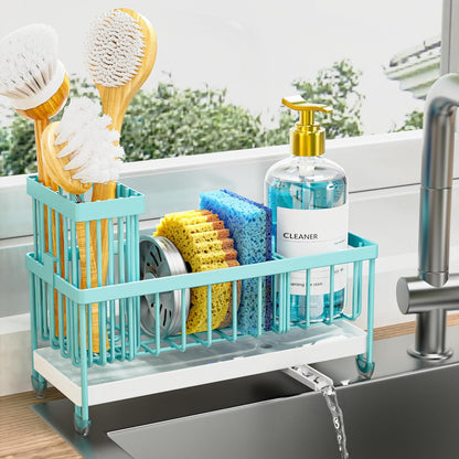 Cisily Sponge Holder for Kitchen Sink, Sink Caddy Organizer with High Brush Holder, Kitchen Countertop Organizers and Storage Essentials, Rustproof 304 Stainless Steel (Yellow, 9.25″)