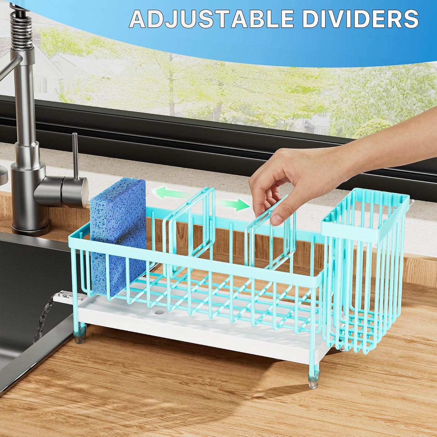Cisily Sponge Holder for Kitchen Sink, Sink Caddy Organizer with High Brush Holder, Kitchen Countertop Organizers and Storage Essentials, Rustproof 304 Stainless Steel (Yellow, 9.25″)