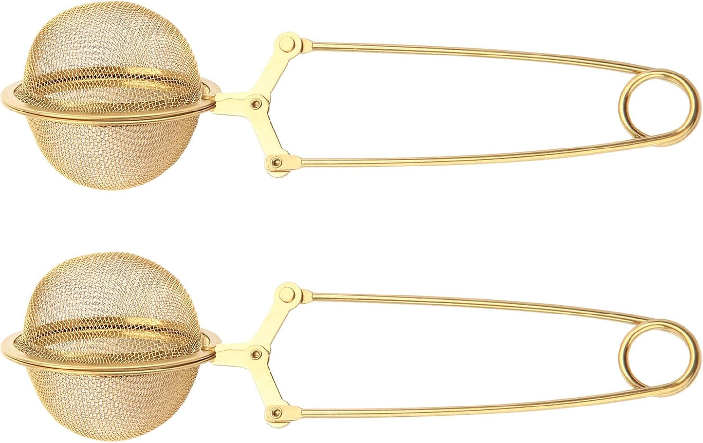 Snap Tea Ball Infuser with Handle; Premium Stainless Steel Fine Mesh Screen Tea Strainer Filters Colander Cullender Sieve Infusion Steeper Maker for Loose Leaf Tea Herbs, 2 Pieces, Golden