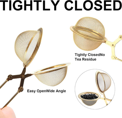 Snap Tea Ball Infuser with Handle; Premium Stainless Steel Fine Mesh Screen Tea Strainer Filters Colander Cullender Sieve Infusion Steeper Maker for Loose Leaf Tea Herbs, 2 Pieces, Golden