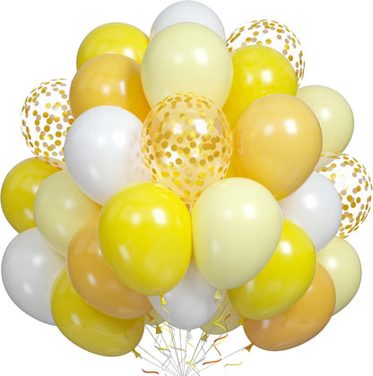 60Pcs Yellow White Balloons, 12 Inch Pastel Yellow and White Latex Party Balloon for Sunflower Honeybee Theme Birthday Baby Shower Lemon Wedding Party Decor