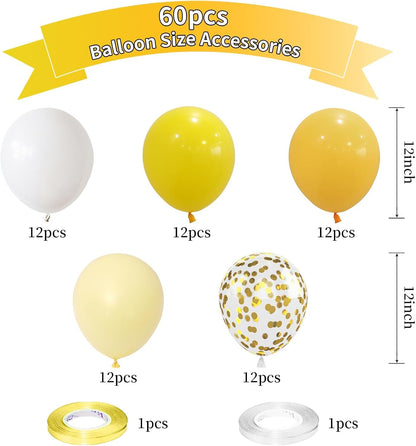 60Pcs Yellow White Balloons, 12 Inch Pastel Yellow and White Latex Party Balloon for Sunflower Honeybee Theme Birthday Baby Shower Lemon Wedding Party Decor