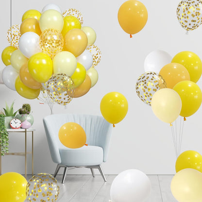 60Pcs Yellow White Balloons, 12 Inch Pastel Yellow and White Latex Party Balloon for Sunflower Honeybee Theme Birthday Baby Shower Lemon Wedding Party Decor