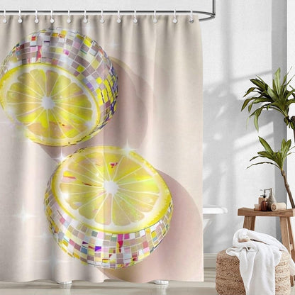 Lemon Disco Ball Shower Curtain Set for Bathroom Plant Design Yellow Aesthetic Lemons Shower Curtains Modern Bathroom Decoration Waterproof Washable Fabric with 12 Hooks 72"×72"