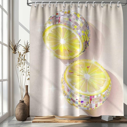Lemon Disco Ball Shower Curtain Set for Bathroom Plant Design Yellow Aesthetic Lemons Shower Curtains Modern Bathroom Decoration Waterproof Washable Fabric with 12 Hooks 72"×72"