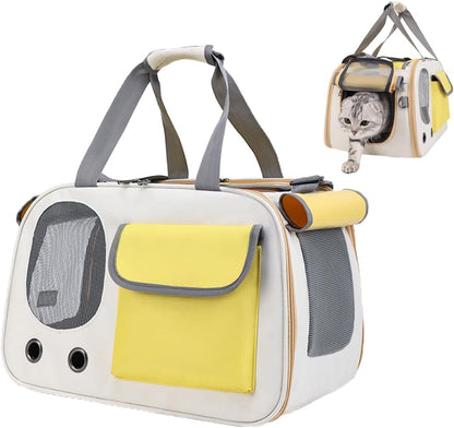 Cat Carrier, Dog Carrier, Pet Carrier for Large and Medium Cats to 15 Lbs, Soft-Sided Cat Carrier for Dog and Puppy, Pet Collapsible Travel Carriers for Small Cat Kitten (Yellow)