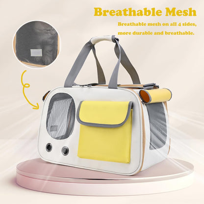 Cat Carrier, Dog Carrier, Pet Carrier for Large and Medium Cats to 15 Lbs, Soft-Sided Cat Carrier for Dog and Puppy, Pet Collapsible Travel Carriers for Small Cat Kitten (Yellow)
