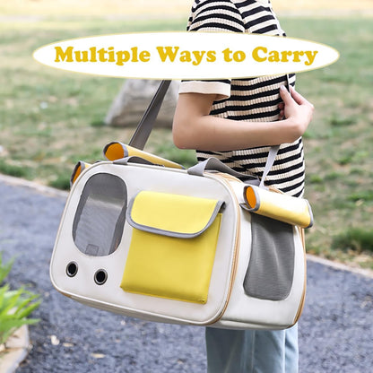Cat Carrier, Dog Carrier, Pet Carrier for Large and Medium Cats to 15 Lbs, Soft-Sided Cat Carrier for Dog and Puppy, Pet Collapsible Travel Carriers for Small Cat Kitten (Yellow)