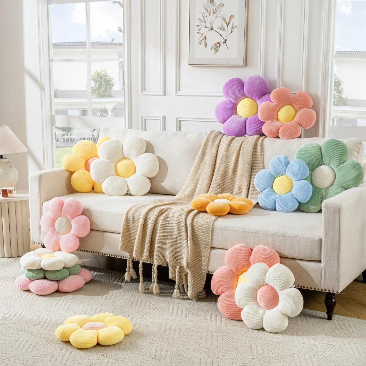 Flower Pillow,23.62" Daisy Pillow Yellow Decorative Pillows | Throw Pillows,Short Plush,PP Cotton Filling,Flower Shaped,Seating Cushion,for Sofa Couch Bed,Spring Cute Home Decor
