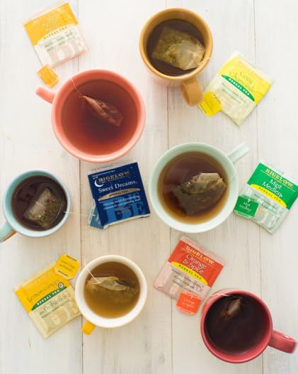 Tea Caffeine Free 6 Flavor Herbal Tea Variety Pack, Decaf Tea with Mint Medley, Cozy Chamomile, Orange and Spice, Sweet Dreams, Perfect Peach, and Lemon Ginger, (Pack of 6), 118 Total Tea Bags