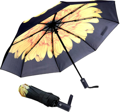 Travel Essentials Umbrella Windproof Compact Collapsible Light, Automatic, Strong and Portable, Wind Resistant Folding Small Umbrella for Rain