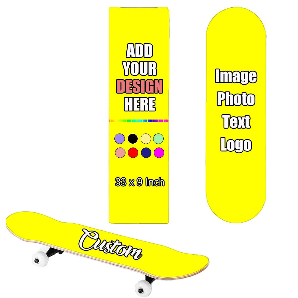 Personalized Skateboard Grip Tape, Custom Waterproof Scooter Stickers Non-Slip Shockproof Matte Grips Add Your Photo Logo Text, Yellow