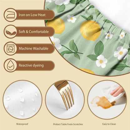 Rectangle Wipeable Tablecloth with Elastic, Fitted Waterproof Outdoor Tablecloth for 6 Foot Rectangle Tables, Picnic, Camping, 30"x72", Cute Lemon