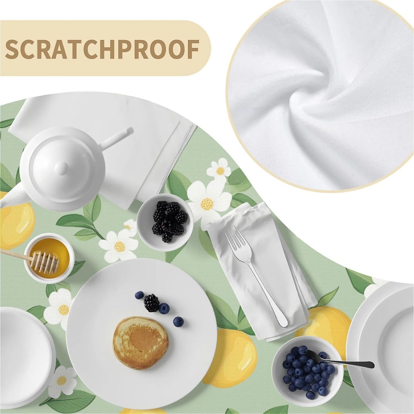 Rectangle Wipeable Tablecloth with Elastic, Fitted Waterproof Outdoor Tablecloth for 6 Foot Rectangle Tables, Picnic, Camping, 30"x72", Cute Lemon