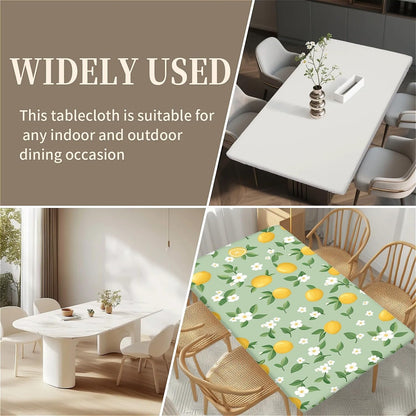 Rectangle Wipeable Tablecloth with Elastic, Fitted Waterproof Outdoor Tablecloth for 6 Foot Rectangle Tables, Picnic, Camping, 30"x72", Cute Lemon