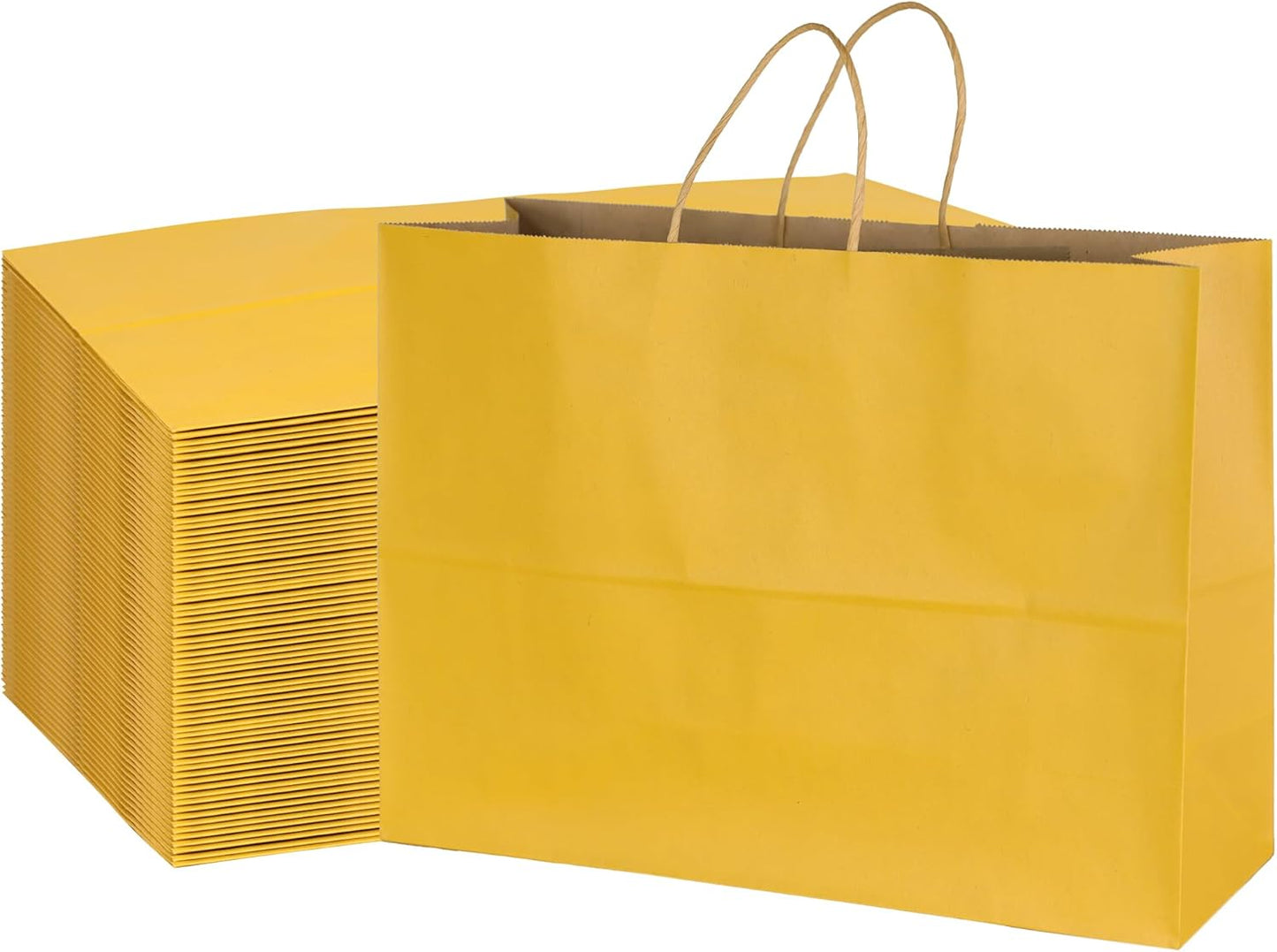 BLEWINDZ 70Pcs Large Paper Bags with Handles, 16x6x12 Inches Yellow Paper Shopping Bag for Small Business, Large Kraft Gift Bag Bulk for Grocery Mechandise Retail