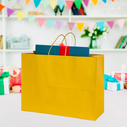 BLEWINDZ 70Pcs Large Paper Bags with Handles, 16x6x12 Inches Yellow Paper Shopping Bag for Small Business, Large Kraft Gift Bag Bulk for Grocery Mechandise Retail